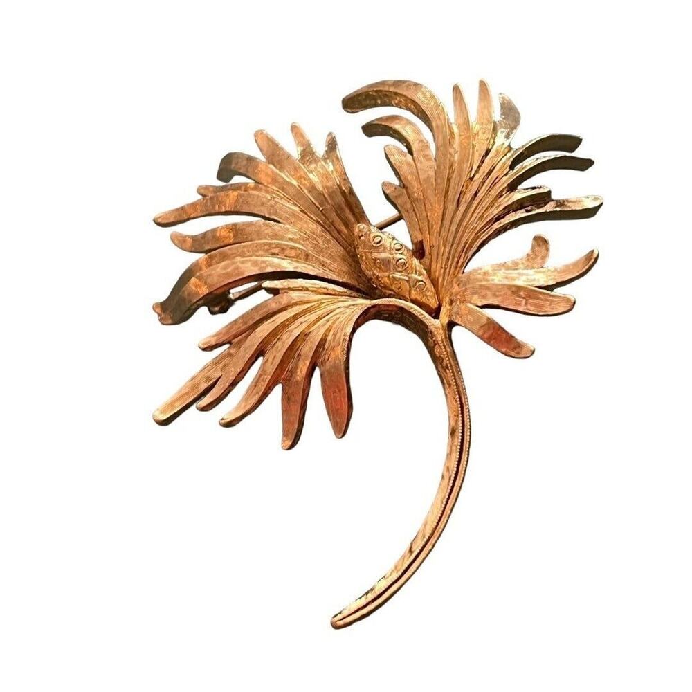 Gold Tone Monet Vintage Cone Leaf Brooch Pin Signed